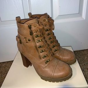 G by Guess Lace-up Heeled Tan Boots